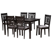 Baxton Studio Olympia Modern Grey Fabric and Espresso Brown Finished Wood 7-Piece Dining Set